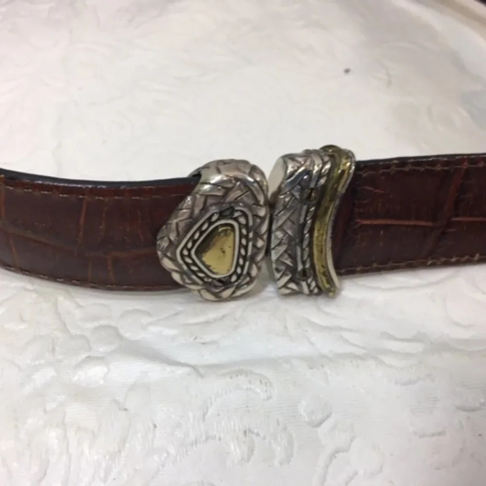 Brighton Brown Black Reversible Two-Toned Leather Croco-Look Belt Small